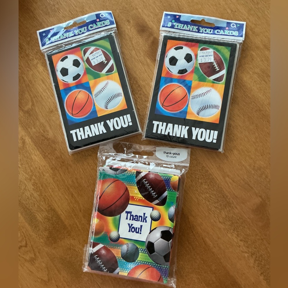 Sports Themed Kids Thank You Notes / Cards set of 3 Packs (26 notecards)